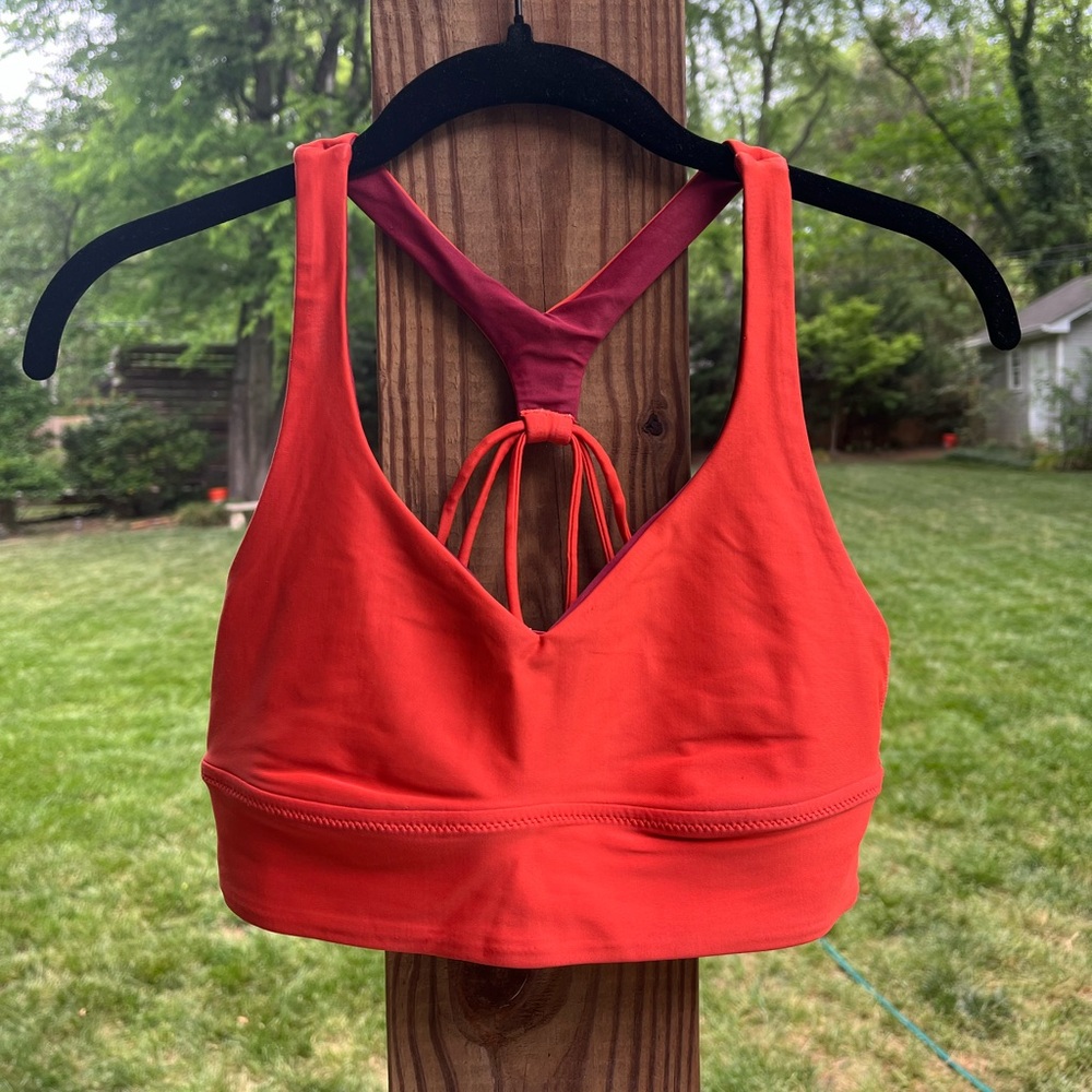Reversible Red and Maroon Sporty V-Neck Bikini Swim Top